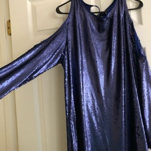 Blue sequin cocktail dress.